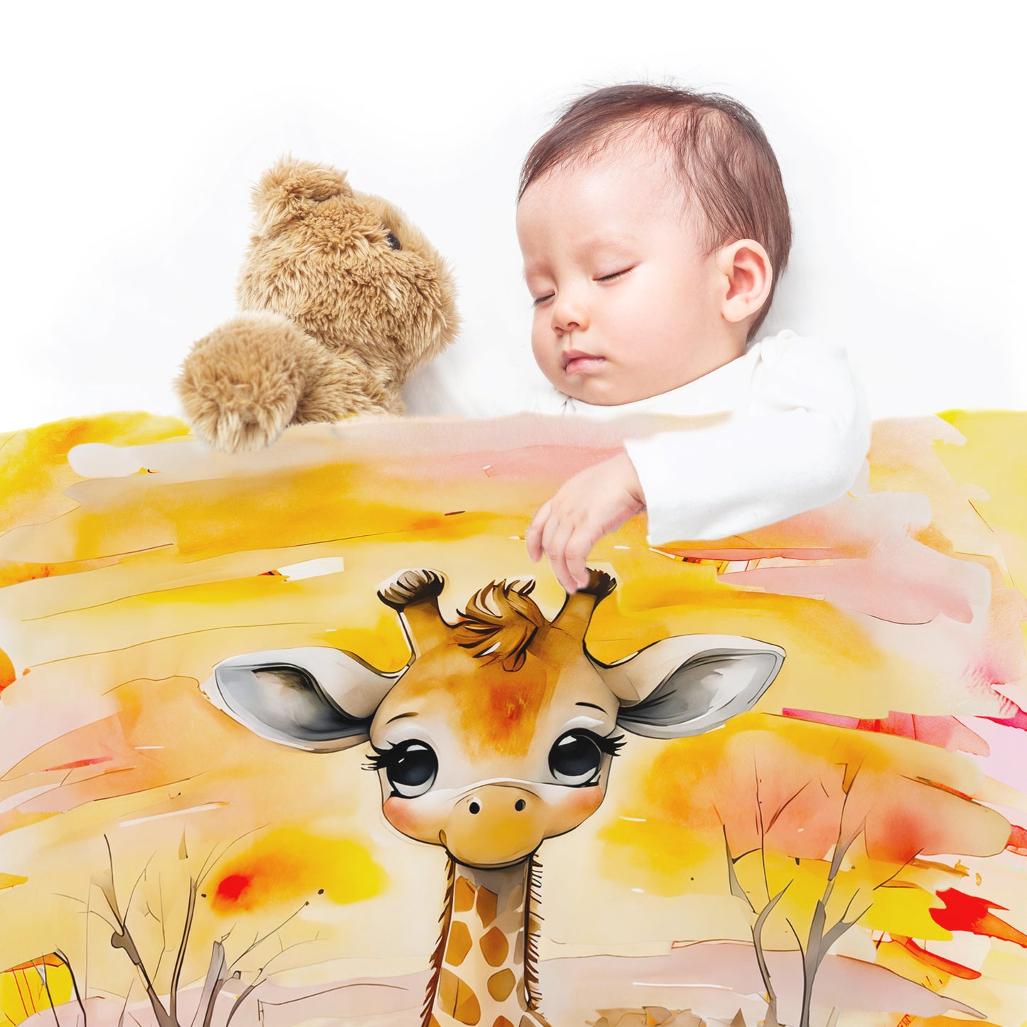 Watercolor Safari Giraffe Baby Fleece Blanket
