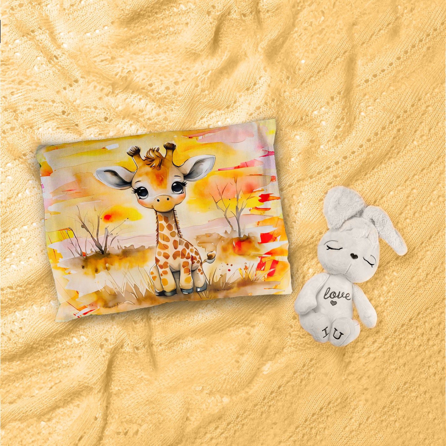 Watercolor Safari Giraffe Cot Set