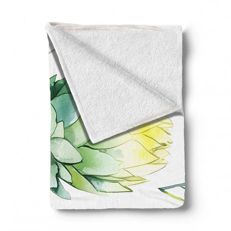 Watercolour Floral Artichokes Light Weight Fleece Blanket by Wikus Schalkwyk