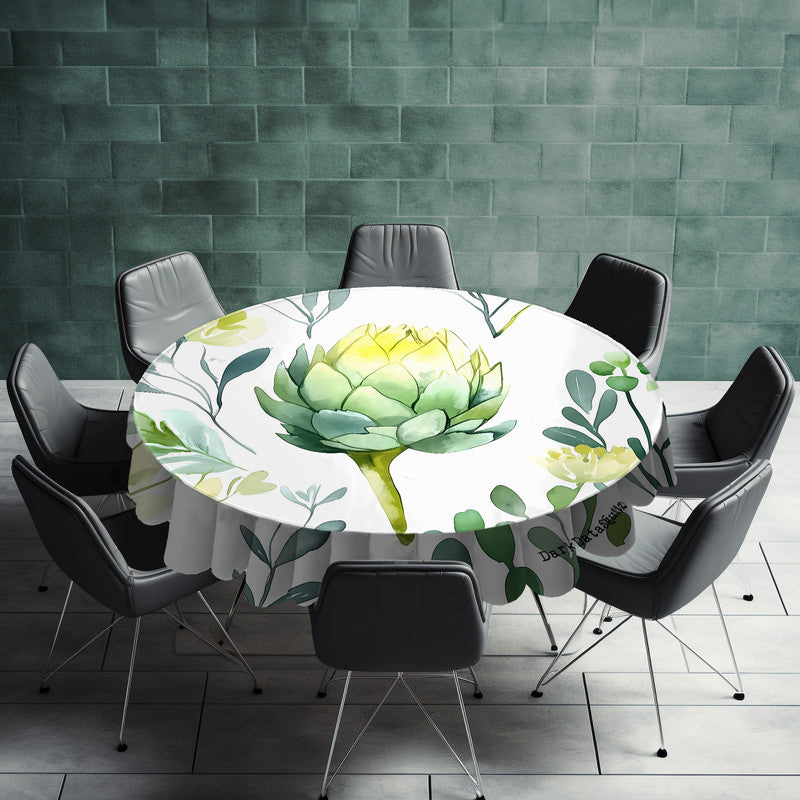 Watercolour Floral Artichokes Round Tablecloth by Wikus Schalkwyk