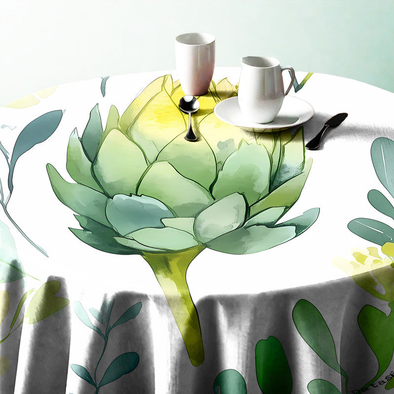 Watercolour Floral Artichokes Round Tablecloth by Wikus Schalkwyk