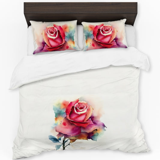 Watercolour Painted Rose Duvet Cover Set