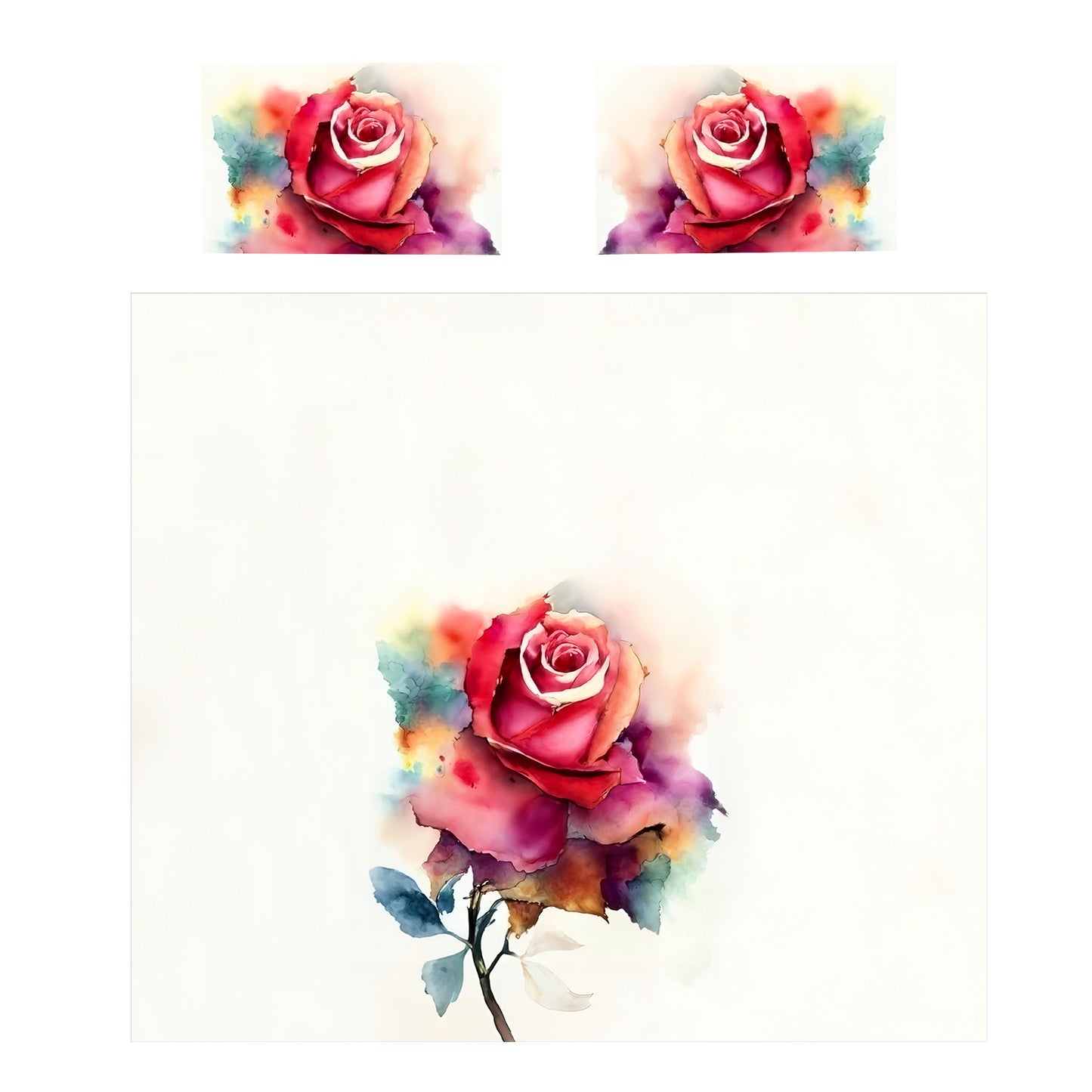 Watercolour Painted Rose Duvet Cover Set