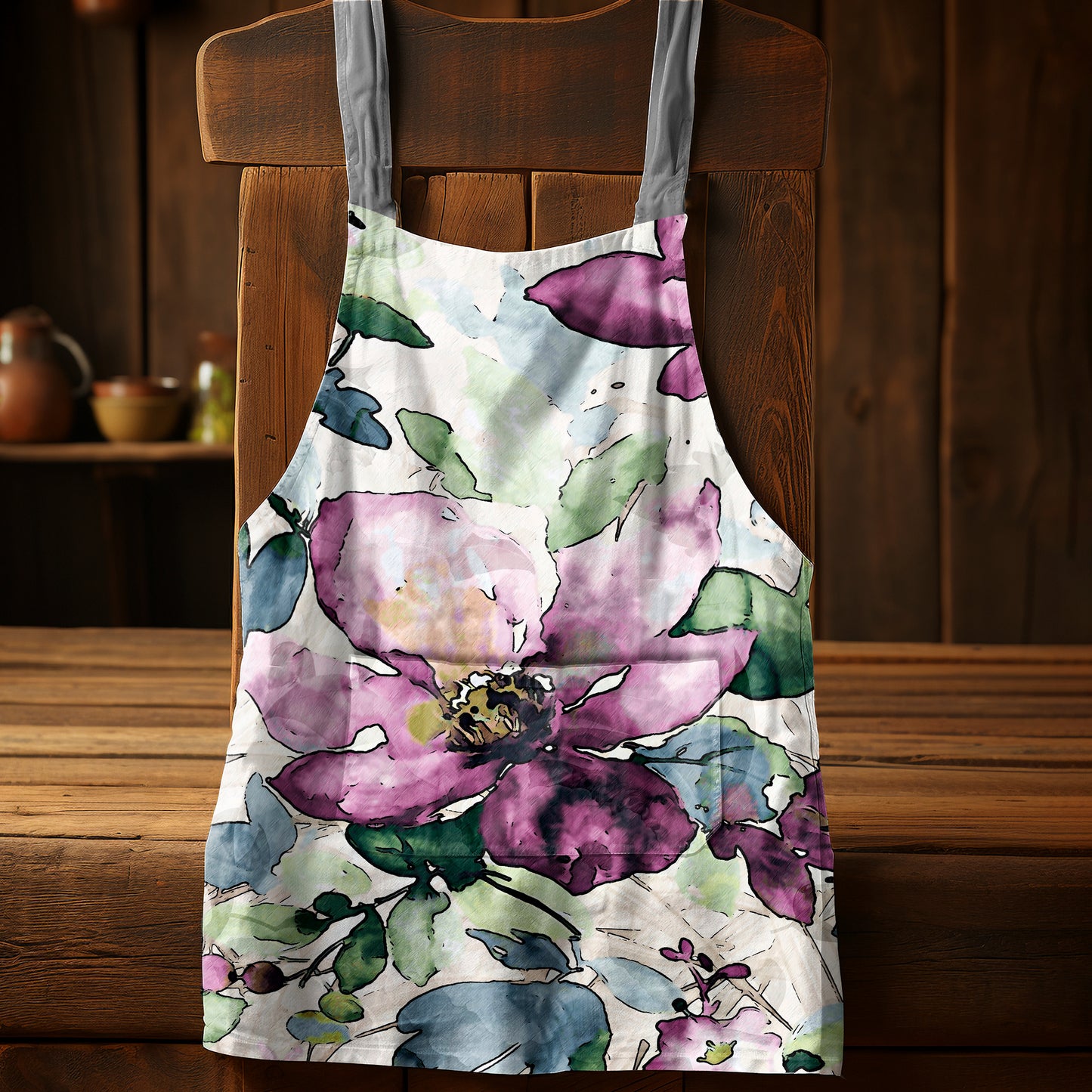 Watercolour Faded Florals Medium Length Apron By Mark Van Vuuren