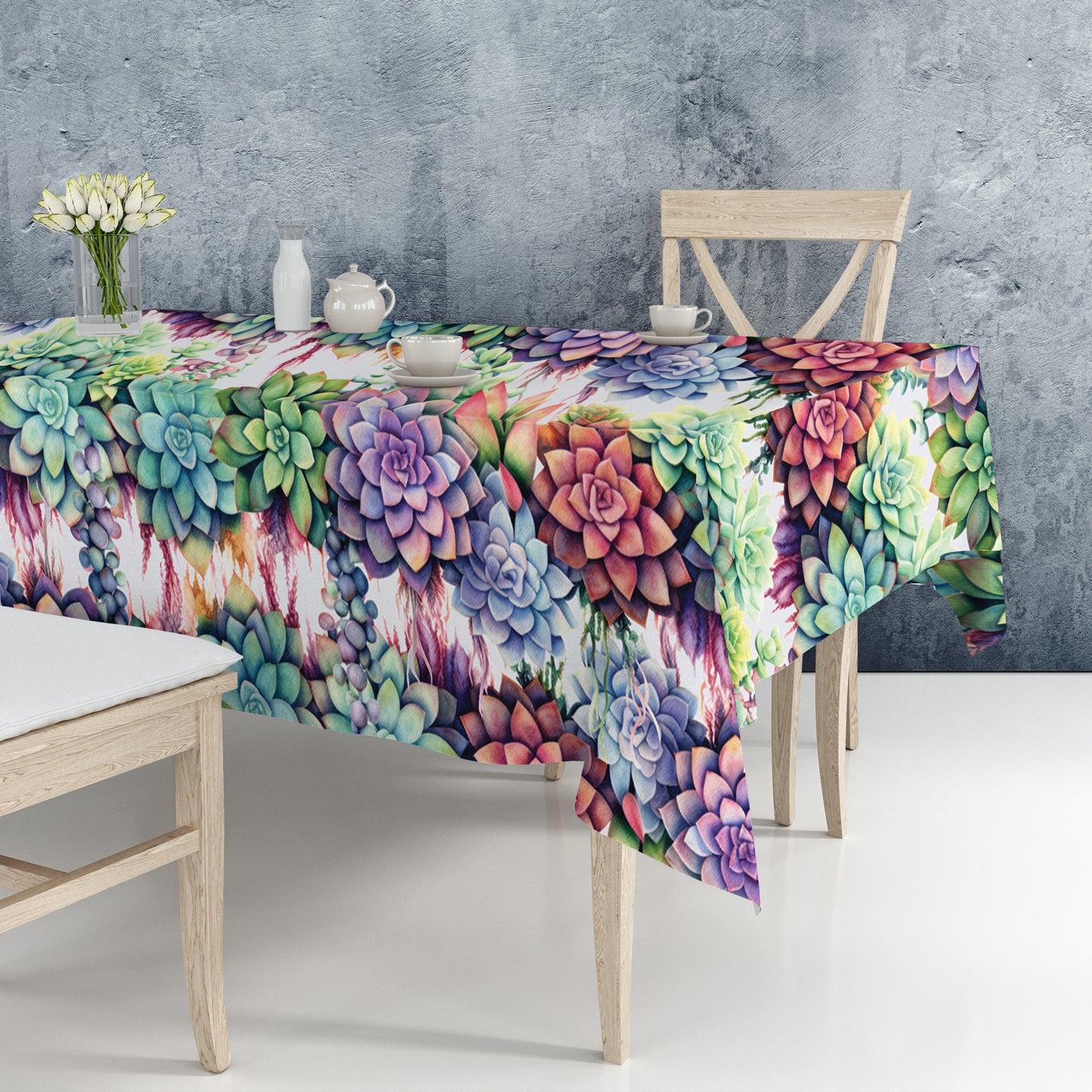 Waterpainted Succulent Rectangle Tablecloth