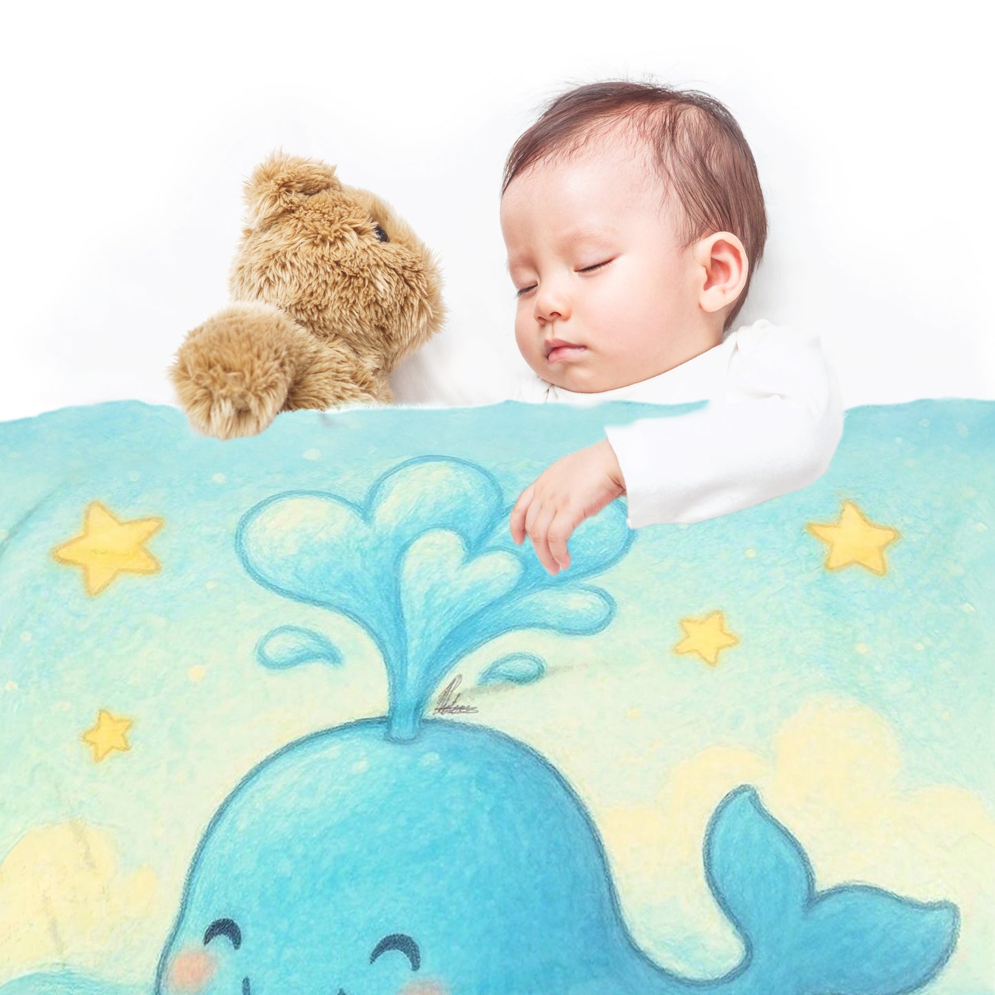 Whimsical Baby Whale Minky Blanket by Nathan Pieterse