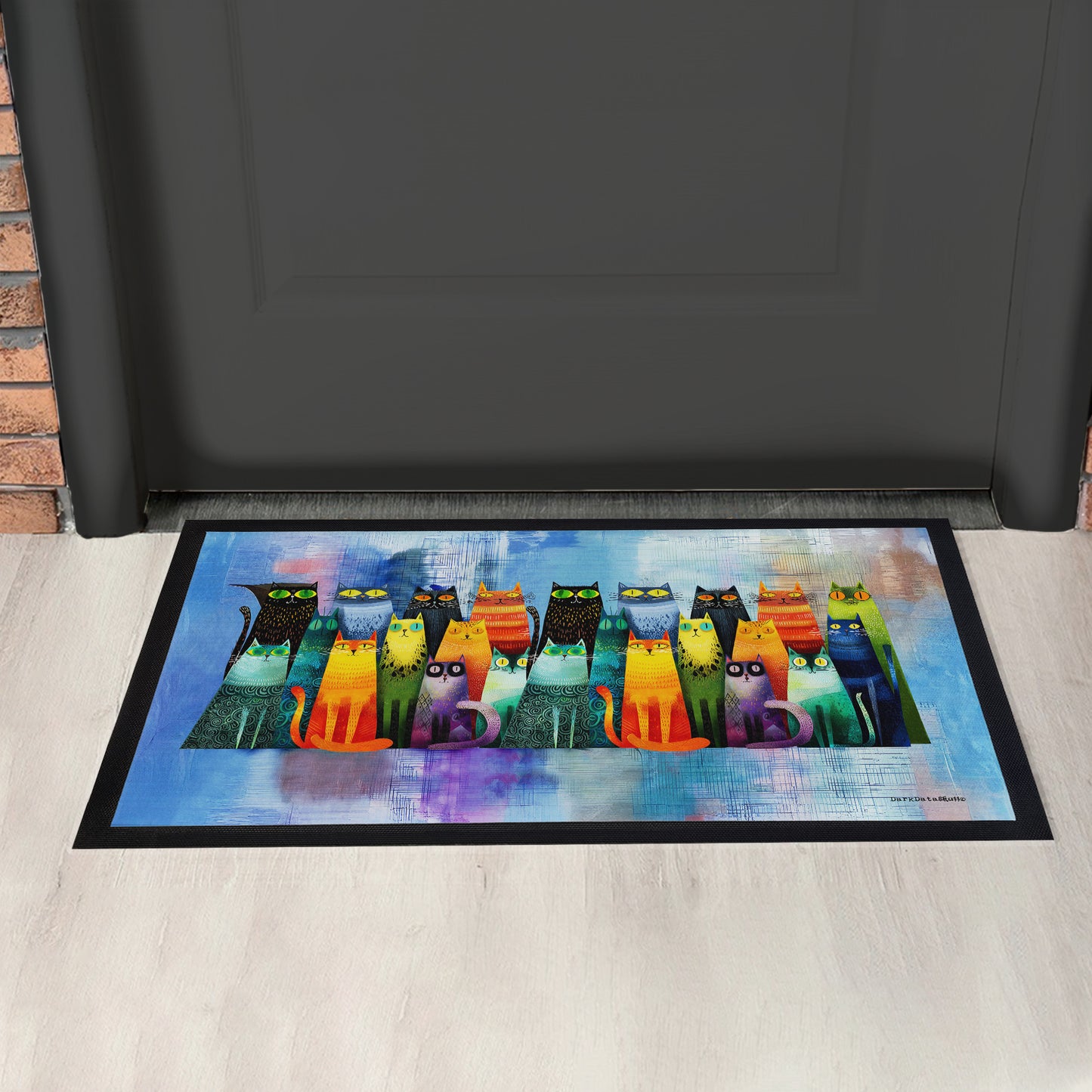 Whimsical Feline Spectrum Door Mat by Wikus Schalkwyk
