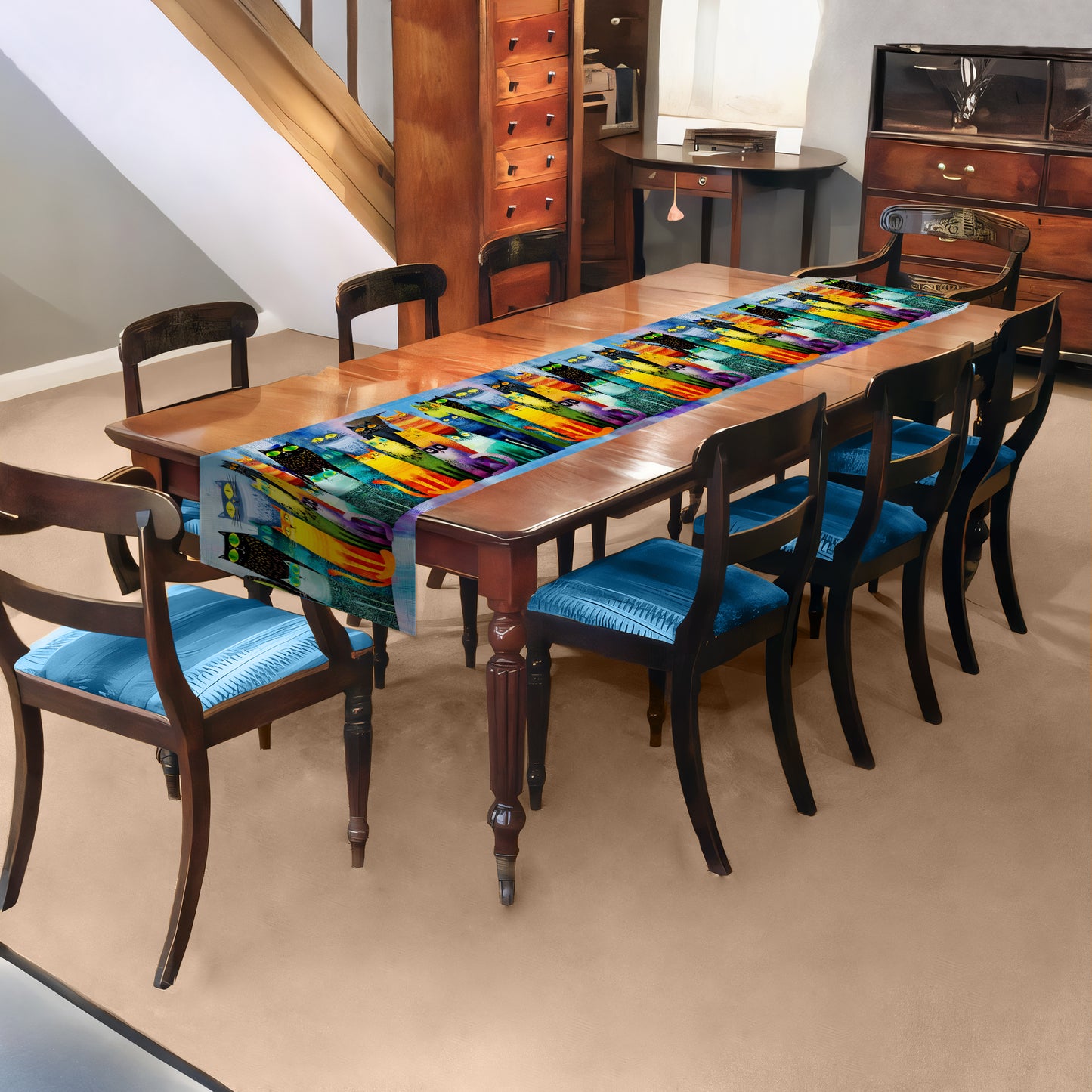 Whimsical Feline Spectrum Table Runner by Wikus Schalkwyk