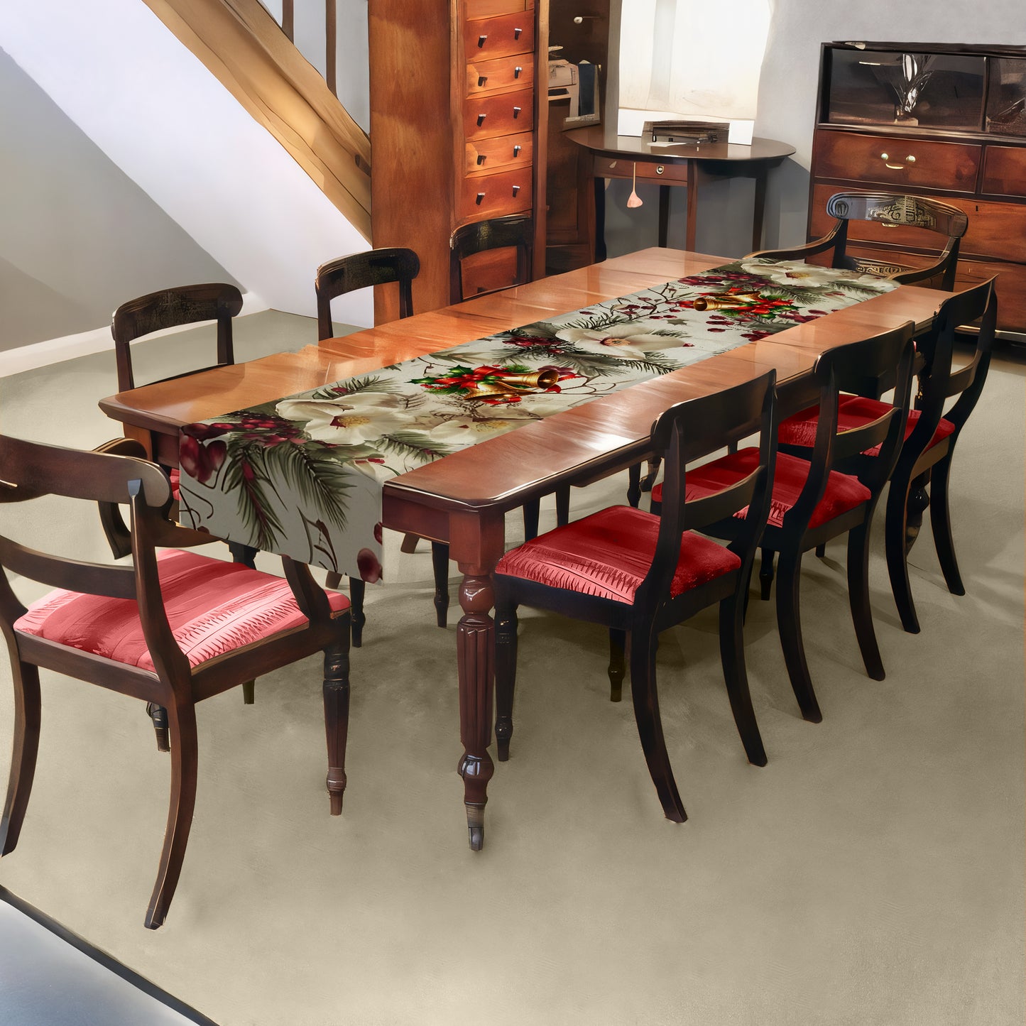 Whispering Christmas Flowers Table Runner