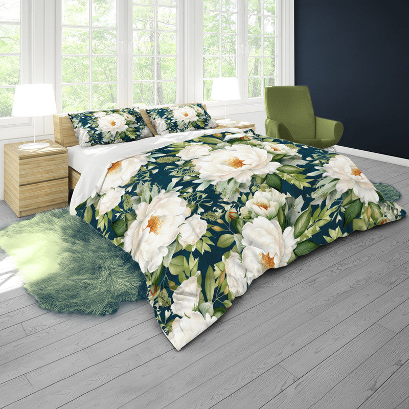 White Blooming Peony Bush Duvet Cover Set By Mark Van Vuuren