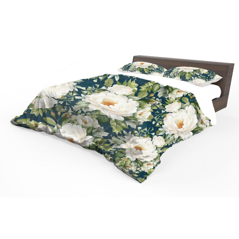 White Blooming Peony Bush Duvet Cover Set By Mark Van Vuuren