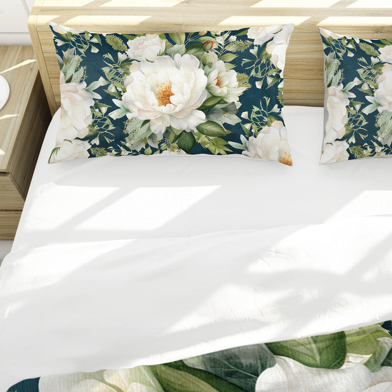White Blooming Peony Bush Duvet Cover Set By Mark Van Vuuren