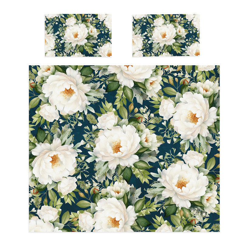 White Blooming Peony Bush Duvet Cover Set By Mark Van Vuuren