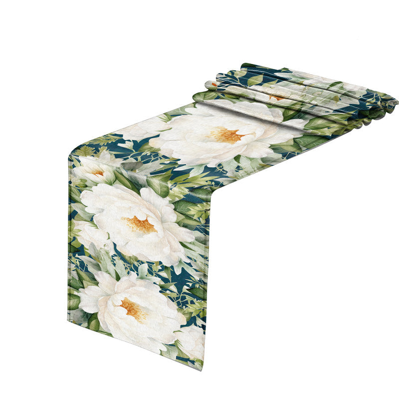 White Blooming Peony Bush Table Runner By Mark Van Vuuren