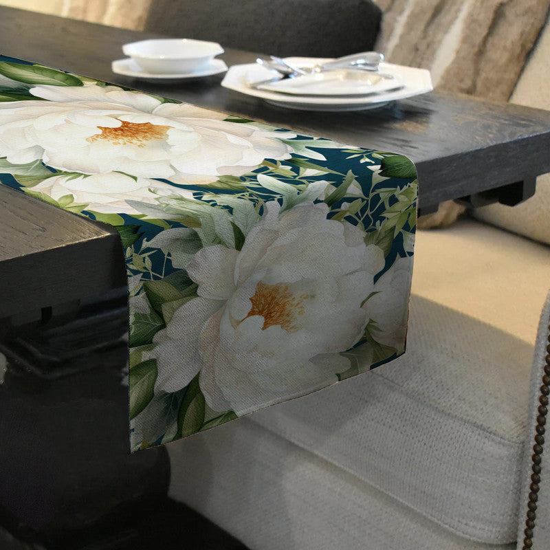 White Blooming Peony Bush Table Runner By Mark Van Vuuren