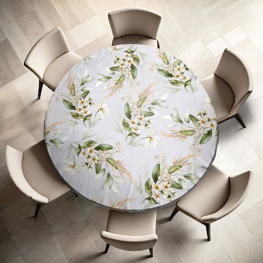 White Flower Blossom Vines Round Tablecloth by Mark van Vuuren
