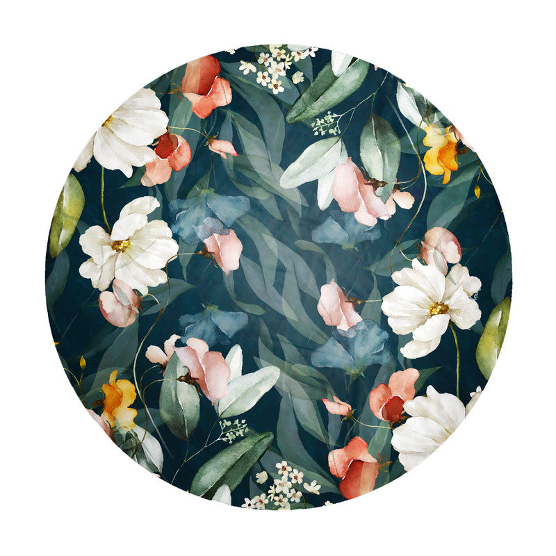 White Flowers on Dark Green Round Tablecloth by Mark van Vuuren
