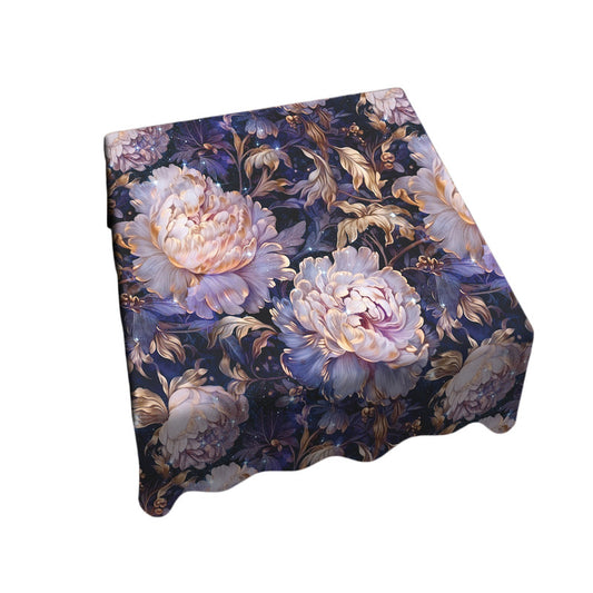 White Roses on Dark Blue Square Tablecloth