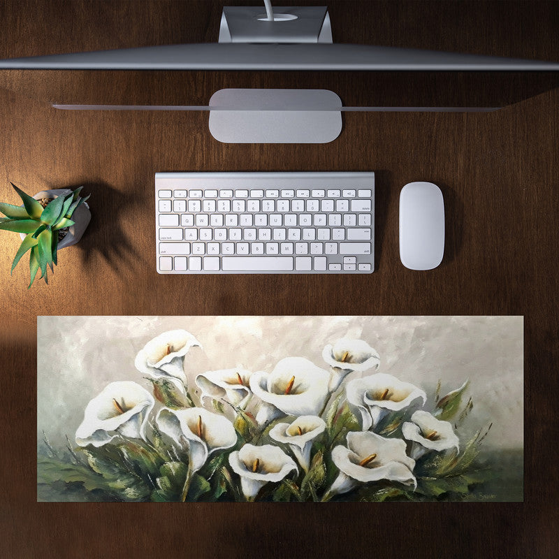 White Wild Bouquet Large Desk Pad By Stella Bruwer