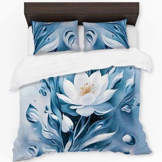 White Aqua Lotus Duvet Cover Set