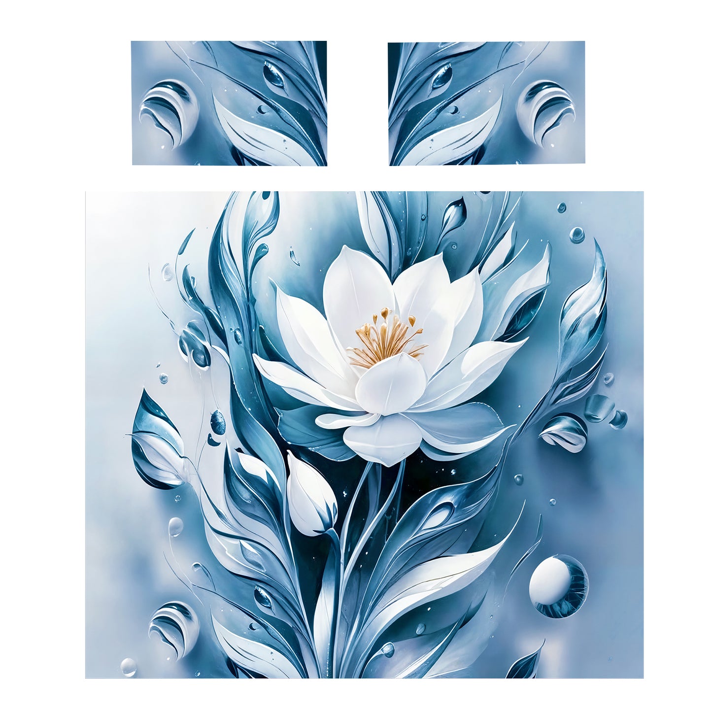 White Aqua Lotus Duvet Cover Set