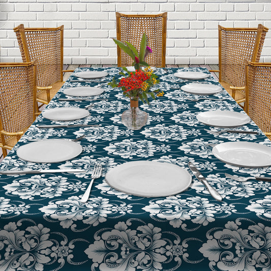 White Baroque Pattern on Deep Green 3m Rectangle Tablecloth