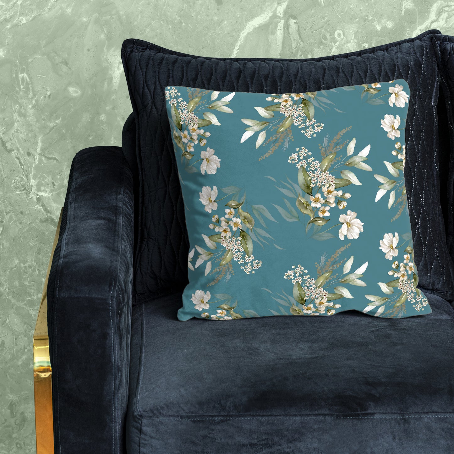 White Floral On Teal Blue Luxury Scatter by Mark van Vuuren
