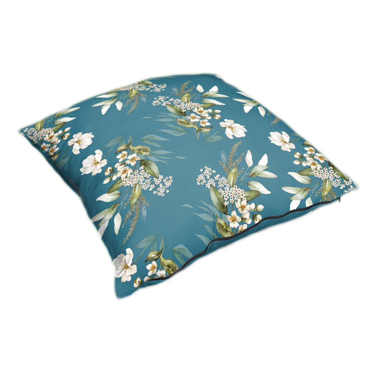 White Floral On Teal Blue Luxury Scatter by Mark van Vuuren