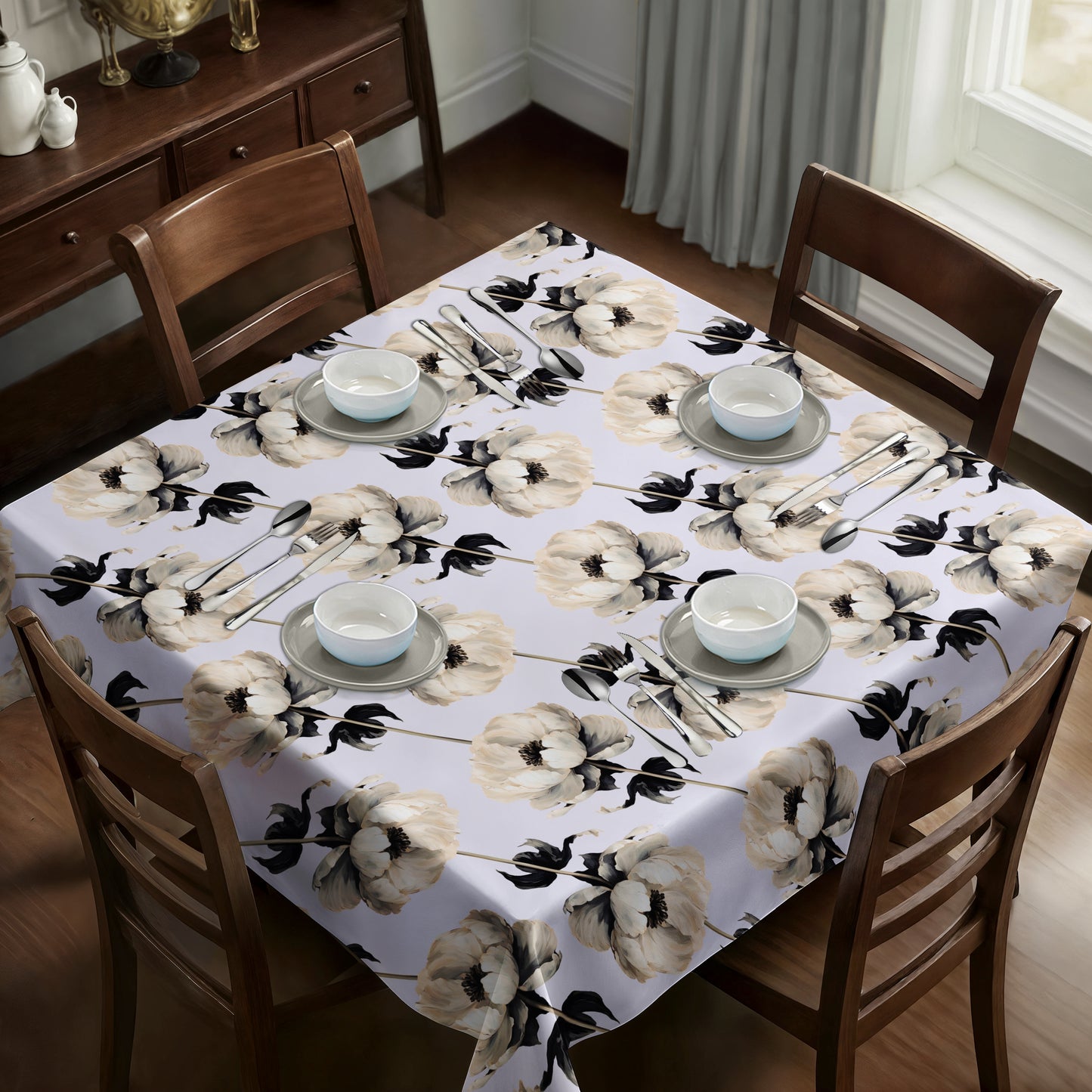 White Floral Vines By Mark Van Vuuren Square Tablecloth