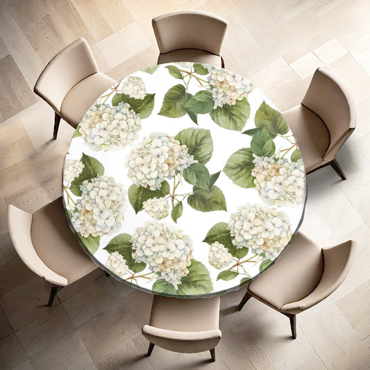 White Hydrangeas Round Tablecloth by Mark van Vuuren