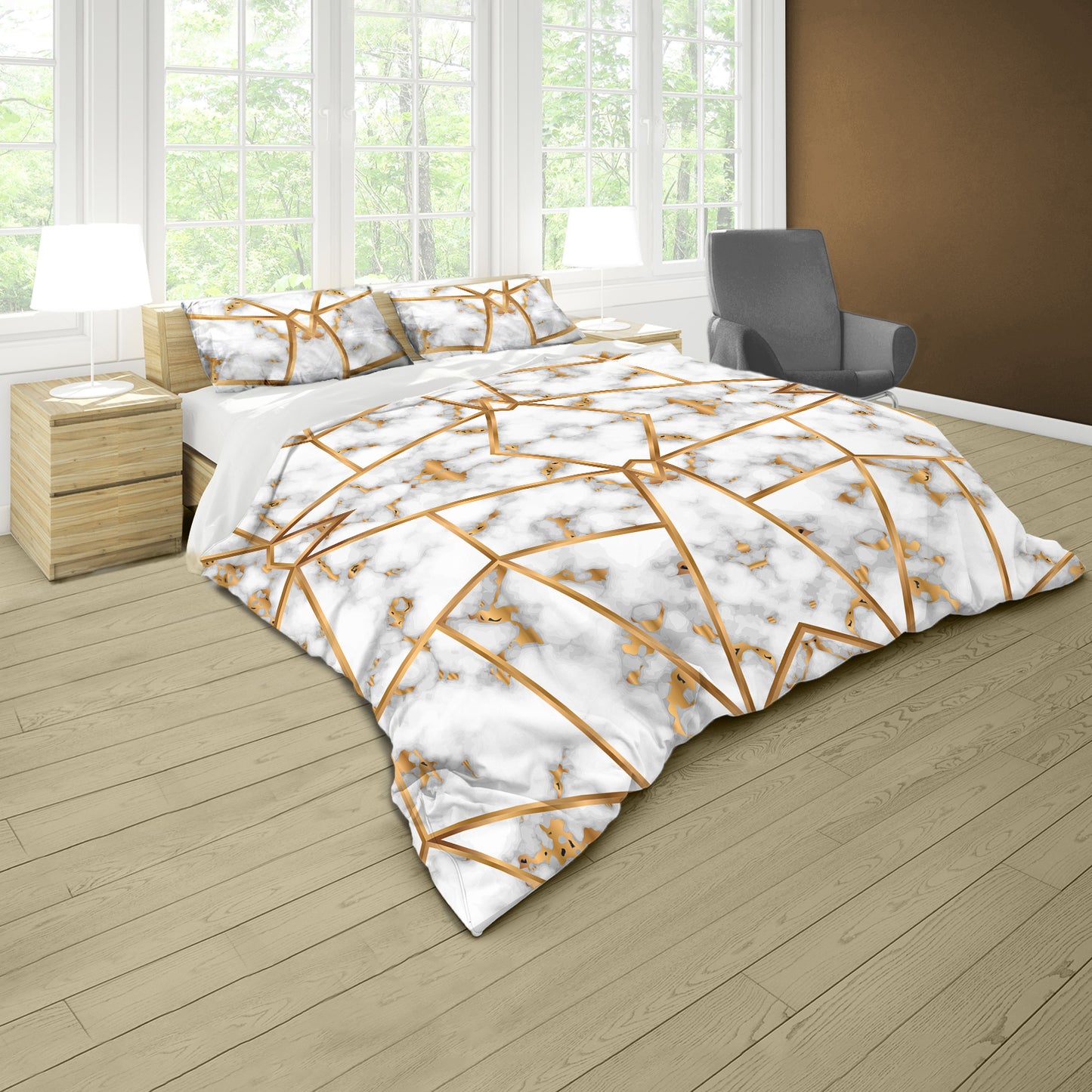 White Marble Prism Duvet Cover Set
