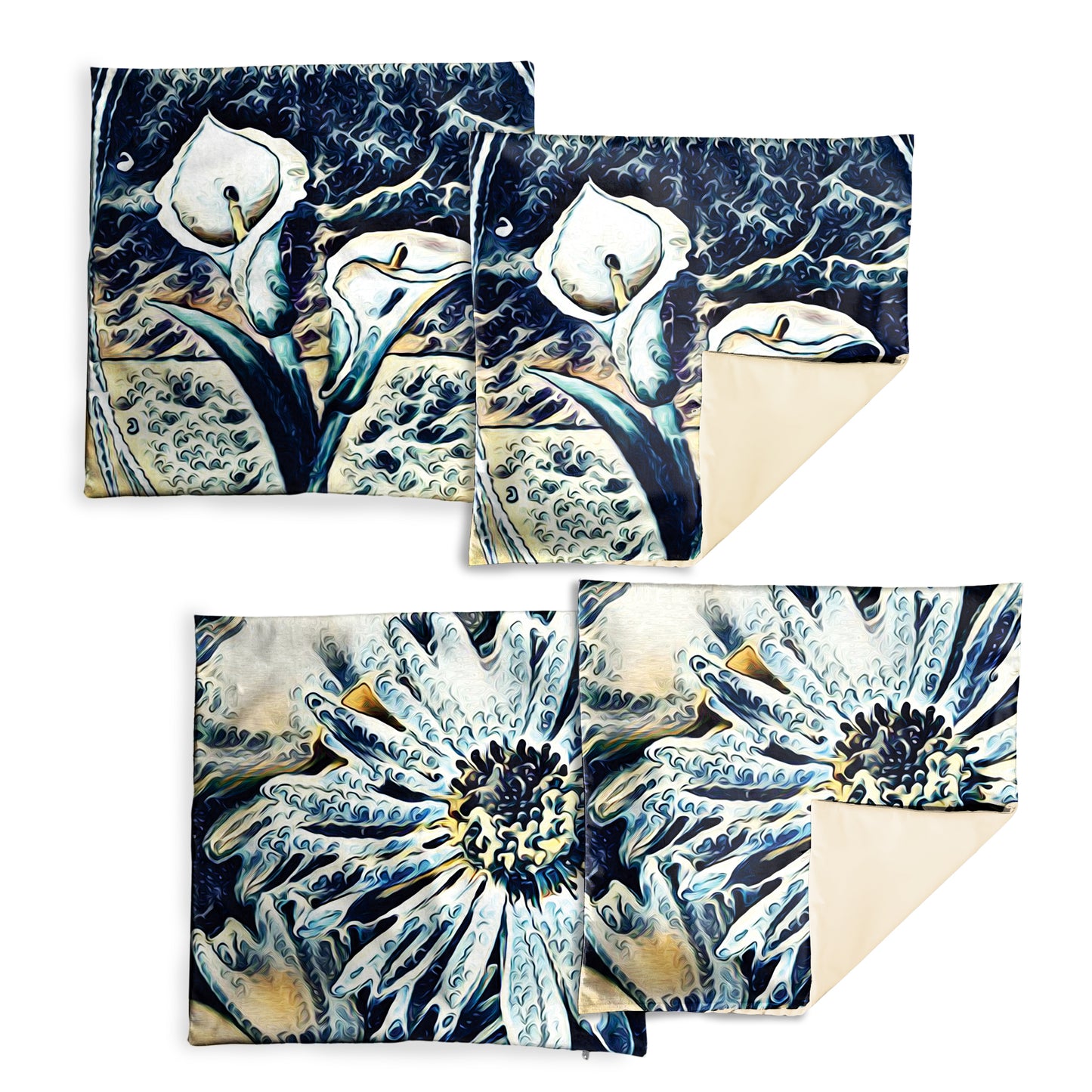 White Wave Pattern Painted Flower Luxury Scatter Covers (Set of 4)