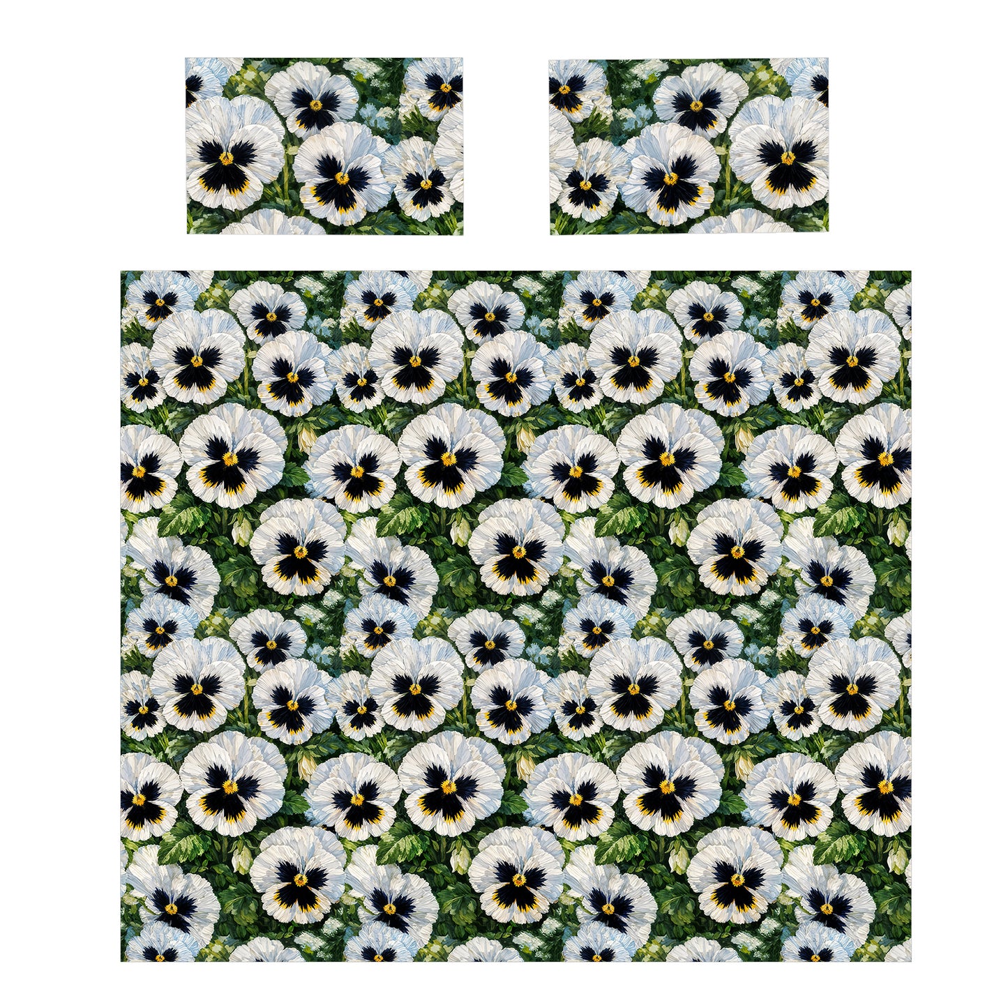 White Pansy Patchwork Duvet Cover Set