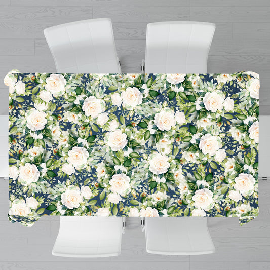 White Rose on Navy Rectangle Tablecloth By Mark Van Vuuren