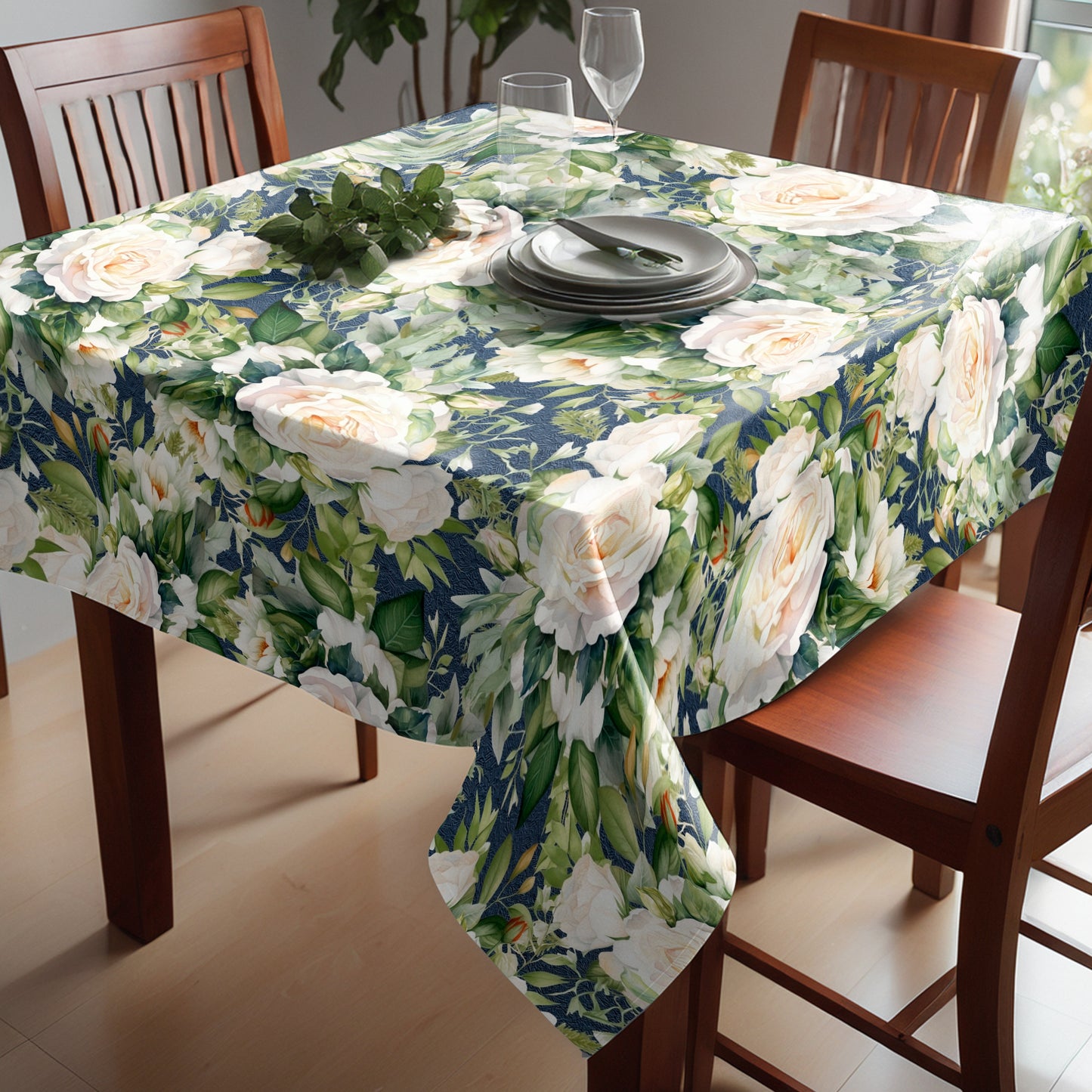 White Rose on Green By Mark Van Vuuren Square Tablecloth