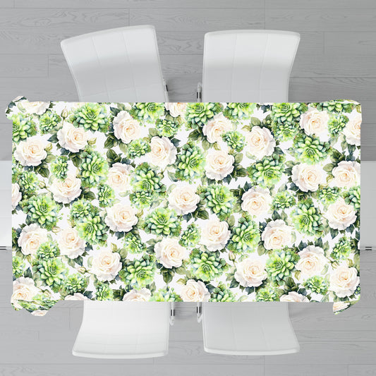 White Roses and Succulents Rectangle Tablecloth By Mark Van Vuuren