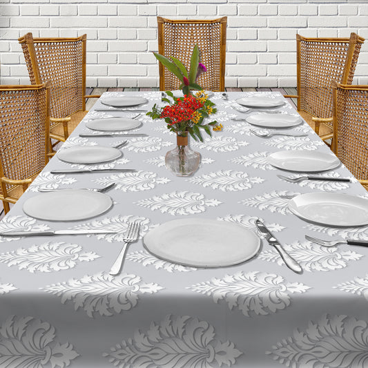 White Victorian Ornament on Grey 3m Rectangle Tablecloth