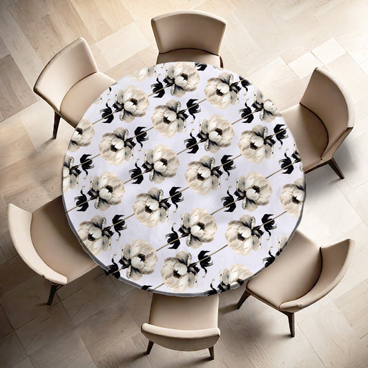 White Floral Vines By Mark Van Vuuren Round Tablecloth