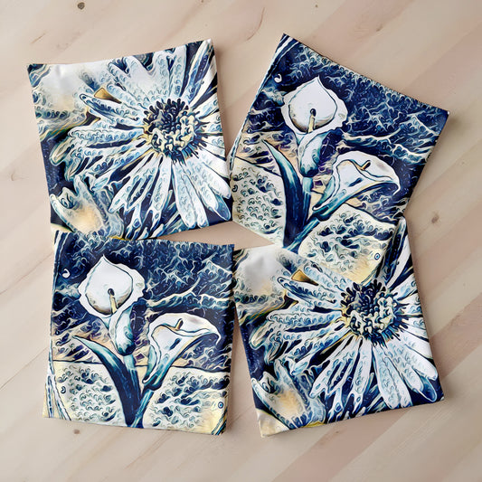 White Wave Pattern Painted Flower Luxury Scatter Covers (Set of 4)