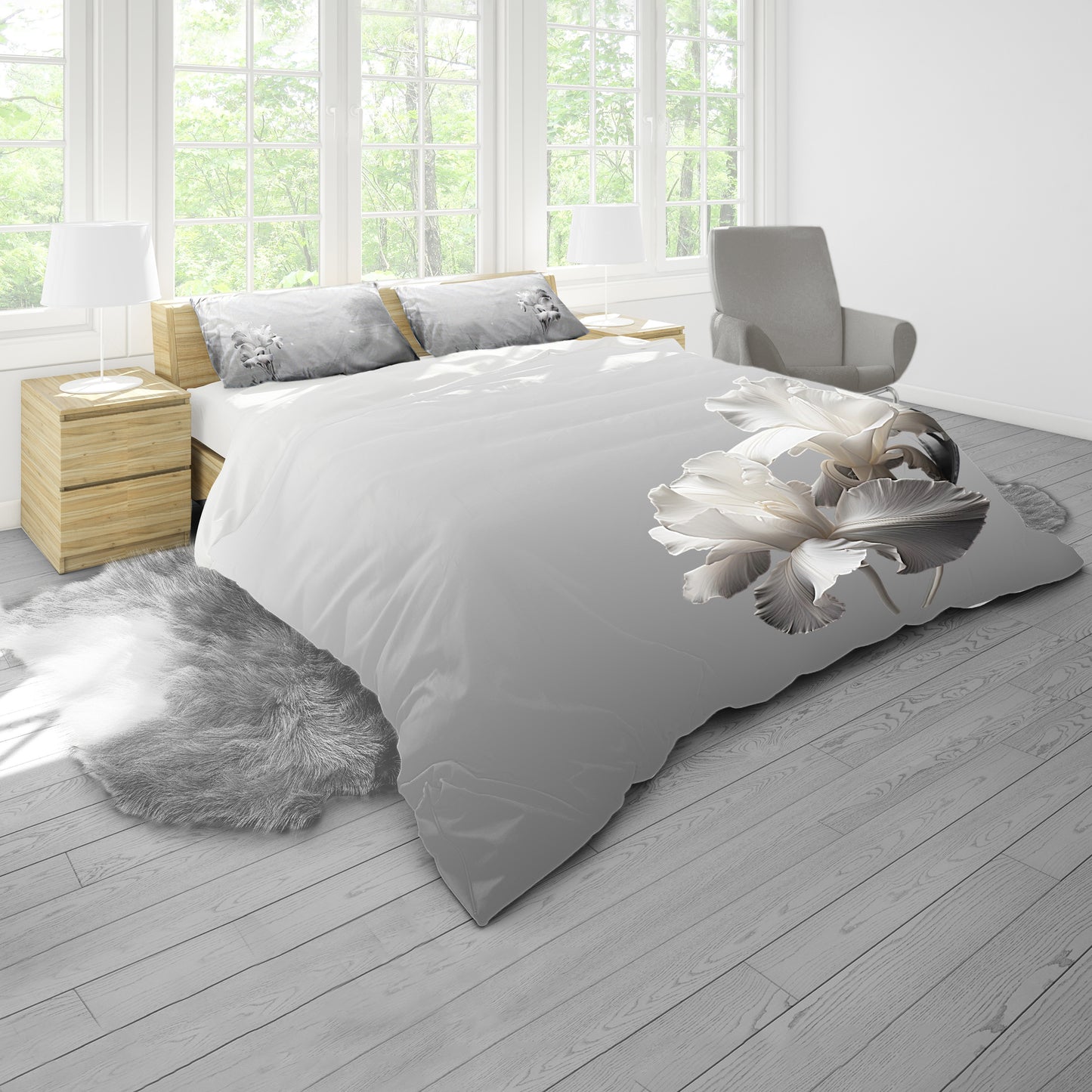 White Lillies Duvet Cover Set