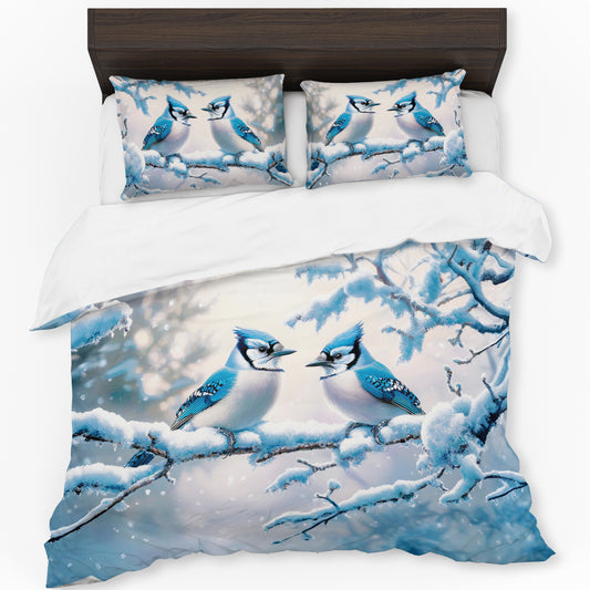 Winter’s Blue Jay Whisper Duvet Cover Set
