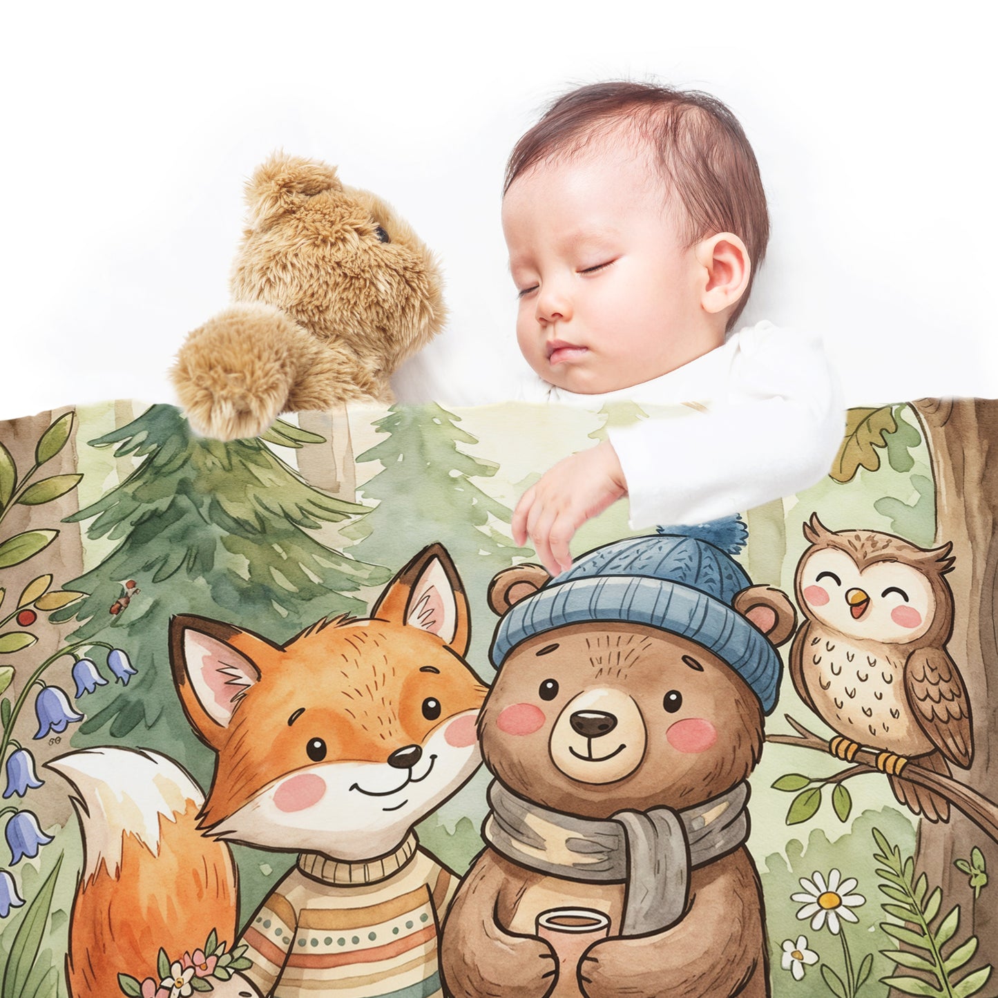 Woodland Animal Friends Baby Fleece Blanket