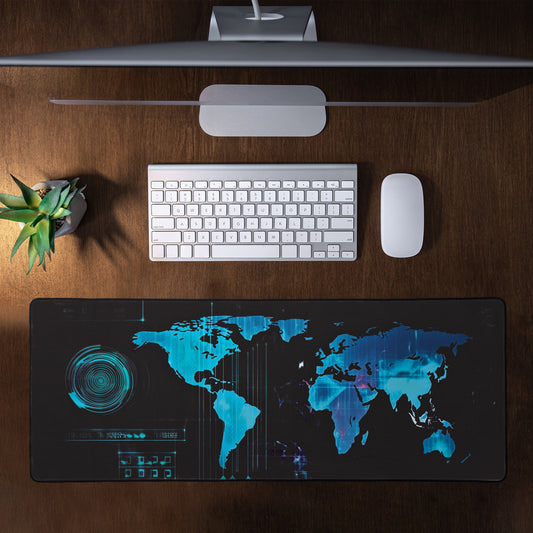 World Map in Blue Large Desk Pad