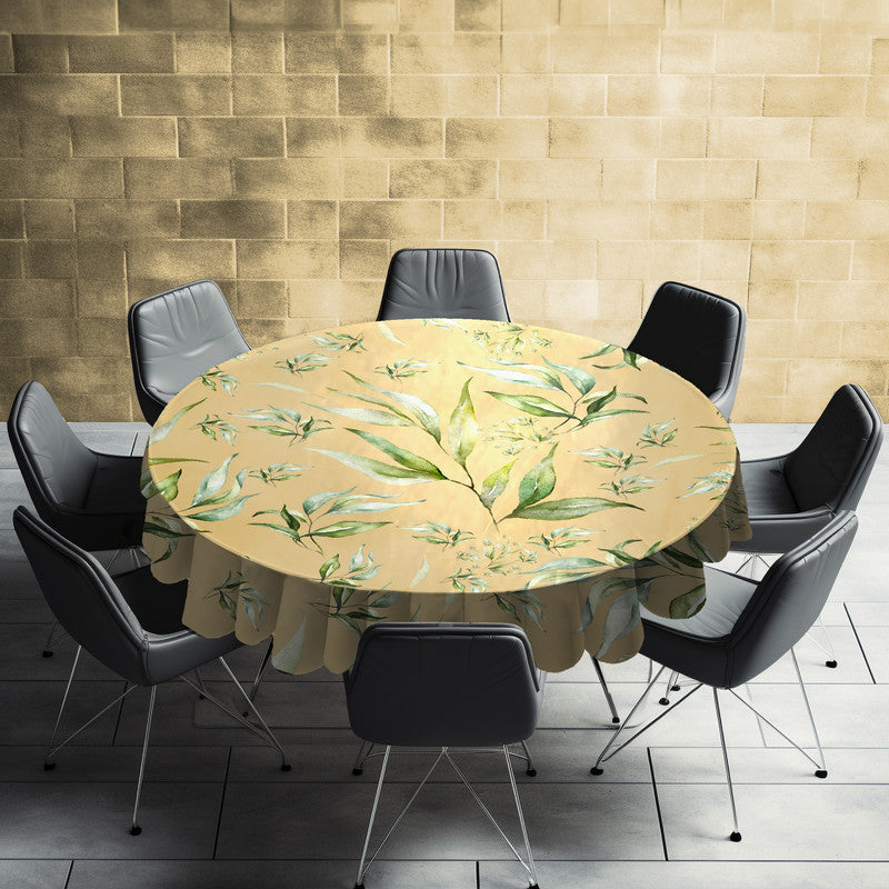 Yellow Green Leaves Round Tablecloth by Mark van Vuuren