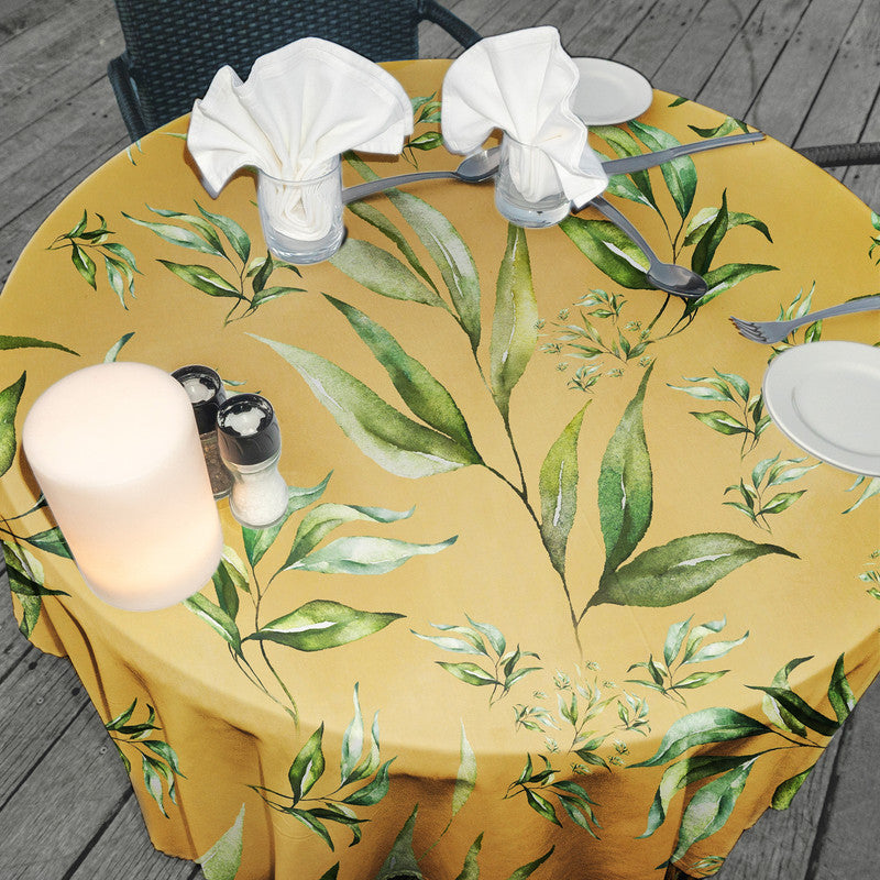 Yellow Green Leaves Round Tablecloth by Mark van Vuuren