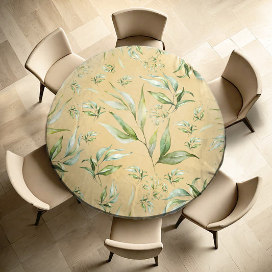 Yellow Green Leaves Round Tablecloth by Mark van Vuuren