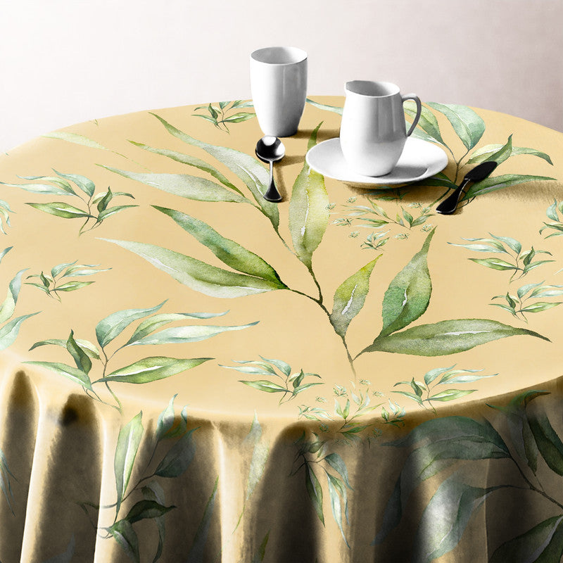 Yellow Green Leaves Round Tablecloth by Mark van Vuuren