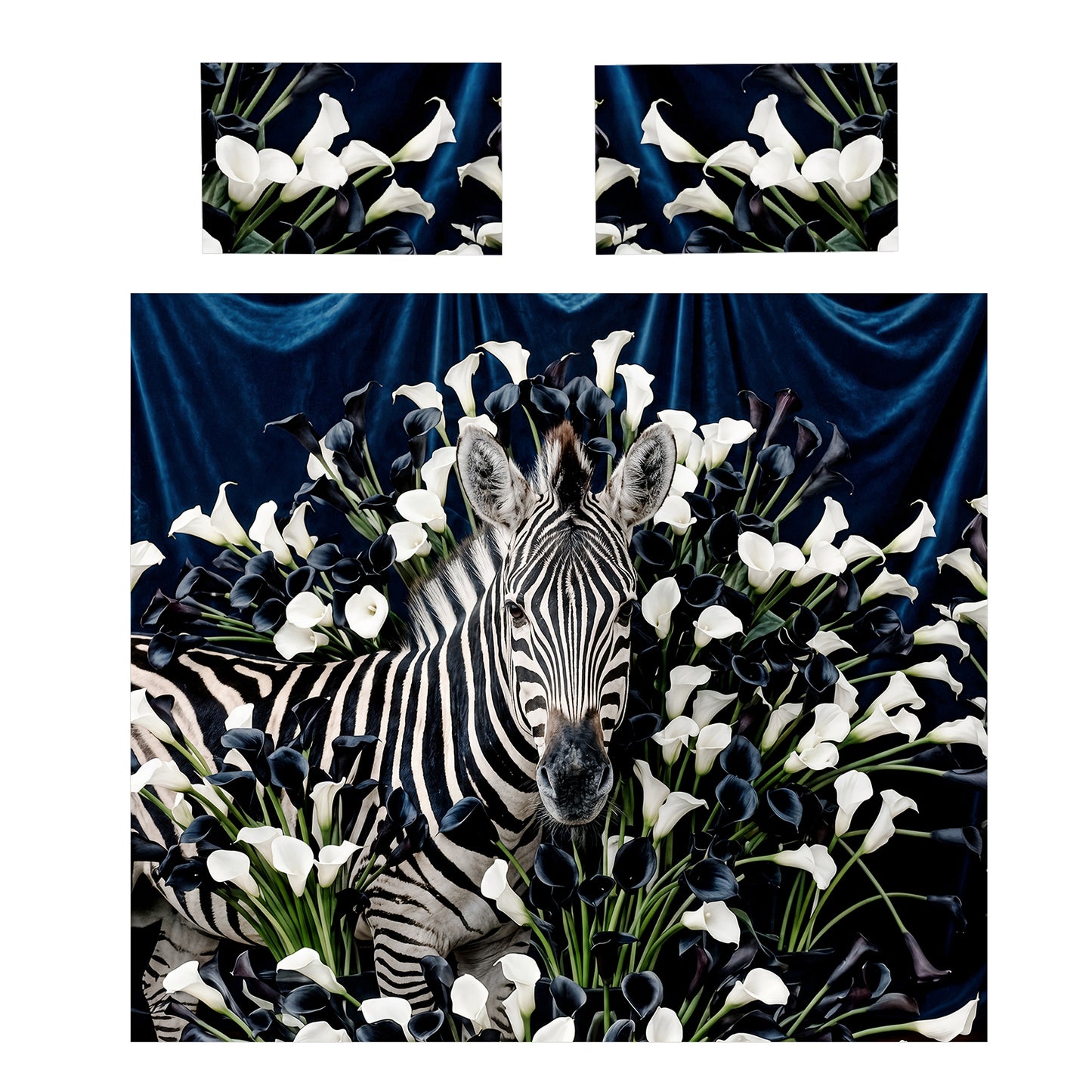 Zebra and Black & White Calla Lily Duvet Cover Set