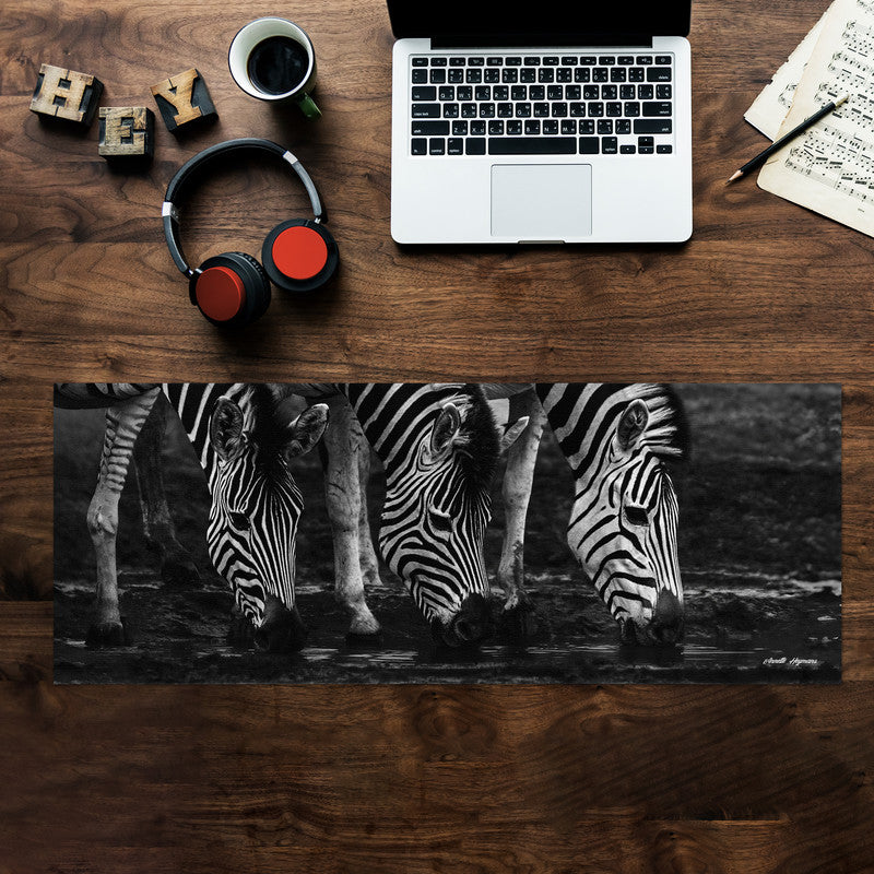 Zebras Drinking Water Desk Pad by Annette Heymans