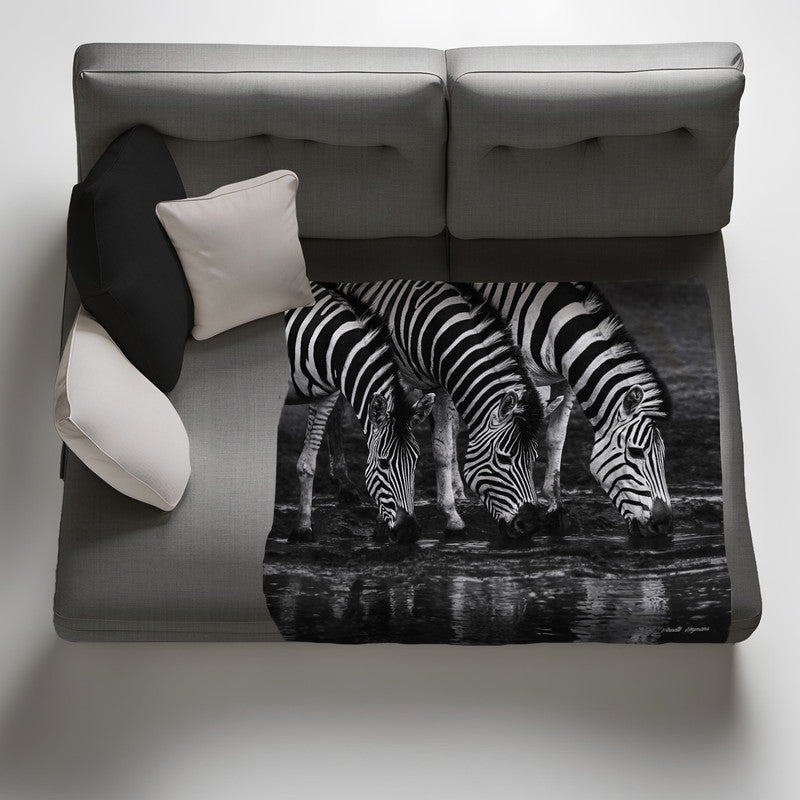 Zebras Drinking Water Light Weight Fleece Blanket by Annette Heymans